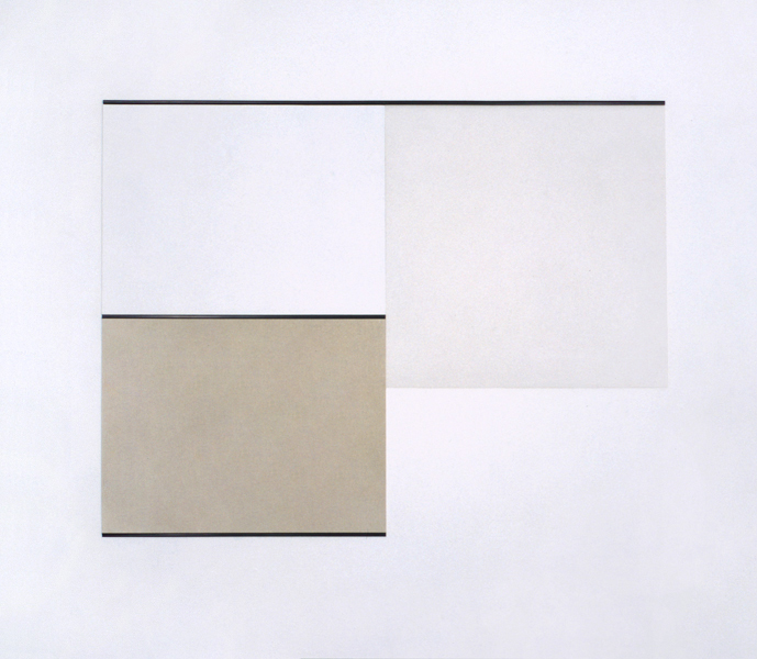 Untitled, Paint behind polystyrene, canvas and paint on hardboard, plastic strip, 156 x 200,6 cm, 1991